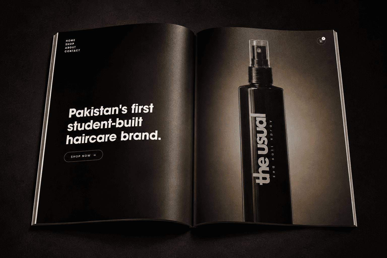 The Usual haircare website presented as an editorial spread